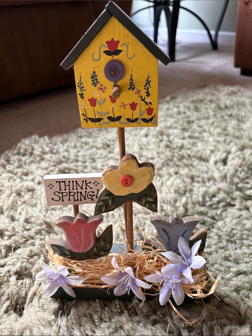 Unbranded Yellow Floral Birdhouse Spring Accent